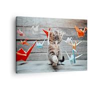 ARTTOR Lienzos decorativos Gato diversión origami Cuadro Sobre Lienzo Moderno 70x50cm Cuadros Decoracion Salon Dormitorio Cocina Cuadros Pared Imágenes Wall Art Prints Decor Canvas AA70x50-2818