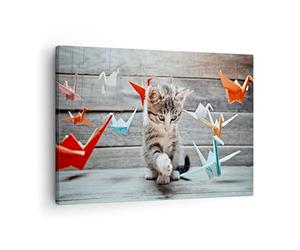 ARTTOR Lienzos decorativos Gato diversión origami Cuadro Sobre Lienzo Moderno 70x50cm Cuadros Decoracion Salon Dormitorio Cocina Cuadros Pared Imágenes Wall Art Prints Decor Canvas AA70x50-2818