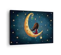 ARTTOR Lienzos decorativos Infantil Chica Luna Cuadro Sobre Lienzo Moderno 70x50cm Cuadros Decoracion Salon Dormitorio Cocina Cuadros Pared Imágenes Wall Art Prints Decor Canvas AA70x50-4683