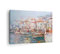 ARTTOR Lienzos decorativos Isla Barcos Puerto Cuadro Sobre Lienzo Moderno 70x50cm Cuadros Decoracion Salon Dormitorio Cocina Cuadros Pared Imágenes Wall Art Prints Decor Canvas AA70x50-4852