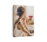 ARTTOR Lienzos decorativos Mujer Vino Retrato Cuadro Sobre Lienzo Moderno Vertical 50x70cm Cuadros Decoracion Salon Dormitorio Cocina Cuadros Pared Imágenes Wall Art Prints Decor Canvas PA50x70-6226