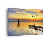 ARTTOR Lienzos decorativos Playa paisaje agua puente Cuadro Sobre Lienzo Moderno 70x50cm Cuadros Decoracion Salon Dormitorio Cocina Cuadros Pared Imágenes Wall Art Prints Decor Canvas AA70x50-2535