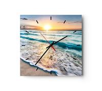 ARTTOR Moderno Reloj de Pared mar Ola Playa 40x40cm Decoracion Reloj de Vidrio Cocina Salon Oficina Comedor Reloj Decorativo Silencioso Art Wall Clock Decor Decorativo para el Hogar C3AC40x40-3621