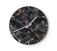 ARTTOR Moderno Reloj de Vidrio 40x40cm Redondo Decorativo Abstracto - 4899 | Mármol Piedra Negro Reloj de Pared Analógico Silencioso Decoración de Pared Sin Tic Tac Cocina Salón Dormitorio ARTTOR