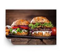 ARTTOR Papel pintado de vinilo tejido no tejido Premium Sand - Americano hamburguesa comida barbacoa - 100x70 cm - Fotomurales Decorativos fotográfico Dormitorio Para la sala - WF2AA100x70-2869