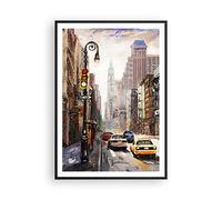 ARTTOR Poster da Parete Póster Marco Negro 70x100cm Nueva York Acuarela Moderno Cuadros Decorativo Cuadros Pared Imágenes Decoracion Salon Dormitorio Cocina Wall Art Prints Decor - P2BPA70x100-4590