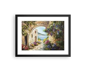 ARTTOR Poster de Pared Casa Santorini Flores Póster Marco Negro 40x30cm Moderno Cuadros Decorativo Decoracion Salon Dormitorio Cocina Cuadros Pared Imágenes Wall Art Prints Decor P2BAA40x30-4191
