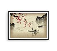 ARTTOR Poster de Pared Póster Marco Negro 100x70cm Flor Cerezas Japón Moderno Cuadros Decorativo Cuadros Pared Imágenes Decoracion Salon Dormitorio Cocina Wall Art Prints Decor P2BAA100x70-5020