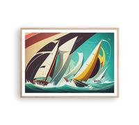 ARTTOR Poster de Pared Póster Marco Roble Claro 100x70cm Veleros Regata Mar Moderno Cuadros Decorativo Cuadros Pared Imágenes Decoracion Salon Dormitorio Cocina Wall Art Prints Decor P2NAA100x70-5770