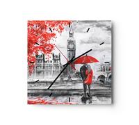 ARTTOR Reloj de Vidrio 40x40cm Cuadrado Arquitectura Blanco y Negro 3153 | Londres Grande Reloj de Pared Analógico Silencioso Decoración de Pared Sin Tic Tac Cocina Salón Oficina Dormitorio ARTTOR
