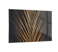 ARTTOR Vidrio Decorativo 120x80cm Moderno Horizontal Botánica Flores - 5091 | Hoja Dorado Negro Cuadro sobre Vidrio Grande Arte mural Dormitorio Cuadros de Pared Impresión en Cristal Glasprint ARTTOR