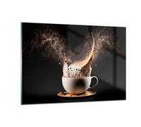 ARTTOR Vidrio Decorativo 120x80cm Moderno Horizontal Cocina - 5718 | Café Leche Taza Cuadro sobre Vidrio Grande Arte mural Salón Dormitorio Cuadros de Pared Impresión en Cristal Glasprint ARTTOR