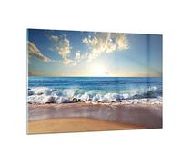ARTTOR Vidrio Decorativo 120x80cm Moderno Horizontal Paisajes Marino - 3551 | Mar Borde Agua Cuadro sobre Vidrio Grande Arte mural Salón Dormitorio Cuadros de Pared Impresión en Cristal Glasprint ARTTOR