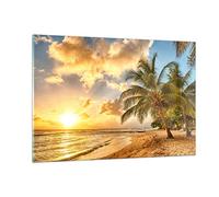 ARTTOR Vidrio Decorativo 120x80cm Moderno Horizontal Paisajes Marino - 3606 | Playa Mar Palmera Cuadro sobre Vidrio Grande Arte mural Dormitorio Cuadros de Pared Impresión en Cristal Glasprint ARTTOR