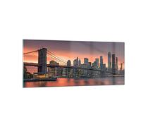 ARTTOR Vidrios decorativos 100x40cm Cuadro Sobre Vidrio Moderno Nuevo york puente noche Grande Cocina Cuadros Pared Impresiones Decoracion Salon Impresión en Cristal Wall Art Prints GAB100x40-4048
