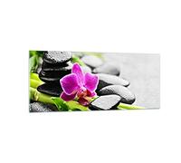 ARTTOR Vidrios decorativos 100x40cm Cuadro Sobre Vidrio Moderno Planta piedras bambú spa Grande Cocina Cuadros Pared Impresiones Decoracion Salon Impresión en Cristal Wall Art Prints GAB100x40-2681