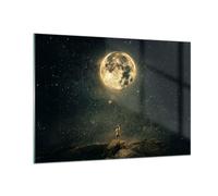 ARTTOR Vidrios decorativos 100x70cm Cuadro Sobre Vidrio Moderno Luna Estrellas Imaginación Grande Cocina Cuadros Pared Impresiones Decoracion Salon Impresión en Cristal Wall Art Prints GAA100x70-5249