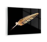 ARTTOR Vidrios decorativos Dorado Pluma Negro Cuadro Sobre Vidrio Moderno 70x50cm Decoracion Salon Dormitorio Cocina Cuadros Pared Impresiones Impresión en Cristal Wall Art Prints Decor GAA70x50-4887