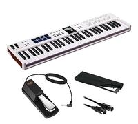 Arturia 231531 KeyLab Essential mk3 - Controlador MIDI universal de 61 teclas y software (blanco) con pedal Auray FP-P1L Sustain, cable MIDI Hosa MID-310 y cubierta de teclas de tamaño mediano 61-67