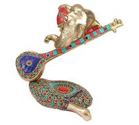 Artvarko Latón Ganesha Bagwan Jugando Sitar Multicolor Piedra Preciosa Puja Moorti Ganpati Ídolo Decoración del Hogar Éxito Negocios Mandir Templo Buena Suerte Regalo de Matrimonio