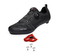 ARTVEP Zapatos de Ciclismo para Hombre y Mujer, Bicicleta de Carretera Instalación Compatible SPD SPD-SL Look Delta Pedal,Parte Superior Transpirables Negro EU 37