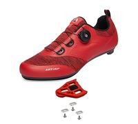 ARTVEP Zapatos de Ciclismo para Hombre y Mujer, Bicicleta de Carretera MTB Compatibles Con SPD SPD-SL Delta Pedal Look, Transpirables para Peloton Rojo 37 EU