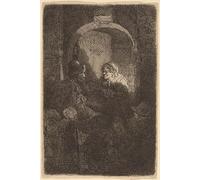 ARTXLXXBN Famoso Lienzo Imagen Art Cuadro Lienzo Donna alla botola che parla con un uomo e i bambini il maestro di scuola di Rembrandt Van Rijn para la Decoración del Hogar de la Oficina 60x90cm