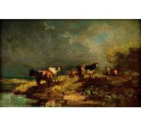 ARTXLXXBN Famoso Lienzo Imagen Art Cuadro Lienzo Mucche nel paesaggio di Carl Spitzweg para la Decoración del Hogar de la Oficina 60x90cm