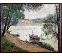 ARTXLXXBN Famoso Lienzo Imagen Art Cuadro Lienzo Paesaggio fluviale con barca di Georges Seurat para la Decoración del Hogar de la Oficina 60x90cm