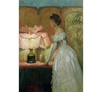 ARTXLXXBN Famoso Lienzo Imagen Art Cuadro Lienzo Studio di interni alla luce della lampada con Lady di Frank Dicksee para la Decoración del Hogar de la Oficina 60x90cm