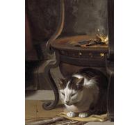 ARTXLXXBN Famoso Pinturas Murales Cuadros Abstractos il sonno di Gesù Bambino Particolare raffigurante un gatto che dorme sotto la stufa Dipinto di Charles Le Brun para Decoración de Paredes 60x90cm