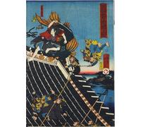 ARTXLXXBN Famoso Pinturas Murales Cuadros Abstractos l'Hakkenden di Takiwzawa Bakin che mostra una rissa sul tetto del tempio tra Inuzuka Shino di Utagawa Kuniyoshi para Decoración de Paredes 60x90cm