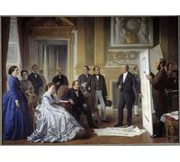 ARTXLXXBN Famoso PóSter Arte Pared Moderno Pintura l'architetto Louis Visconti presenta a Napoleone III il piano di Jean Baptiste Ange Tissier para Decoraciones del Hogar 60x90cm