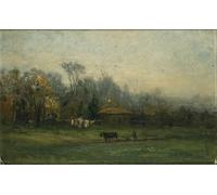 ARTXLXXBN Famoso PóSter Arte Pared Moderno Pintura Paesaggio con uomo che ara i campi di Edward Mitchell Bannister para Decoraciones del Hogar 60x90cm