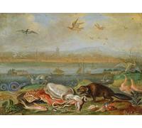 ARTXLXXBN Famoso PóSter De Lienzo CláSicas Poster Creature deicontinenti in un paesaggio di Ferdinand Van Kessel para la Decoración de la Sala de Estar 60x90cm