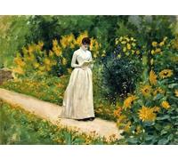 ARTXLXXBN Famoso PóSter De Lienzo CláSicas Poster Lettura sul sentiero del giardino di Albert Aublet para la Decoración de la Sala de Estar 60x90cm