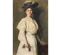 ARTXLXXBN Famoso PóSter De Lienzo CláSicas Poster Ritratto di una signora in abito bianco e cappello grigio di Ferdinand Max Bredt para la Decoración de la Sala de Estar 60x90cm