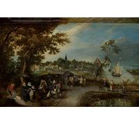 ARTXLXXBN Pinturas Famosas Lienzo Imagen Art Cuadro Lienzo Paesaggio con figure e fiera paesana di Adriaen Pietersz Van De Venne para la Decoración del Hogar de la Oficina 60x90cm