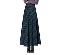 Artykey Falda larga de invierno a cuadros para mujer, elegante, de lana cálida, con cintura elástica, plisada, tallas S-3XL, E Verde, L