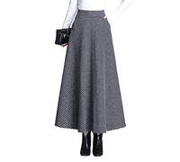 Artykey Falda larga de mujer de cintura alta cuadros lana invernal Maxi falda elástica vintage elegante acampanada A-Line falda plisada casual fiesta S-3XL, B Negro, L