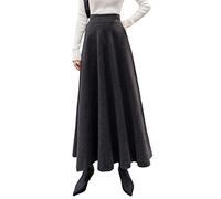 Artykey Falda larga de mujer de cintura alta cuadros lana invernal Maxi falda elástica vintage elegante acampanada A-Line falda plisada casual fiesta S-3XL, C Dark Grey, XXL