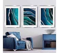 Artze Wall Art Abstract Art Prints - Juego de 3 piezas de 30 cm de ancho x 40 cm de alto, color verde azulado/azul/plateado