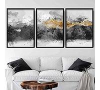 Artze Wall Art Abstracto Art Print of Paintings Mountains - Juego de 3 piezas, 30 cm de ancho x 40 cm de alto, color negro/gris/amarillo