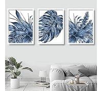 Artze Wall Art Botanical Monstera Art Prints - Juego de 3 piezas, 40 cm de ancho x 50 cm de alto, color azul marino