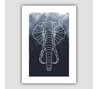 Artze Wall Art Cabeza de elefante geométrica con estampado artístico de palmas marinas, tamaño A4