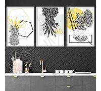 Artze Wall Art Geométrico Línea Abstracta Piña Art Prints - Juego de 3 piezas, 30 cm de ancho x 40 cm de alto, color amarillo y negro