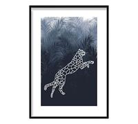 Artze Wall Art Guepardo geométrico con estampado de palmas, tamaño A4, azul marino