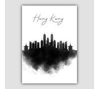 Artze Wall Art Hong Kong Acuarela Skyline Cityscape Impresión 30 cm Ancho x 40 cm Altura