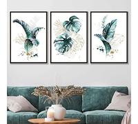 Artze Wall Art Juego de 3 impresiones artísticas de hojas tropicales, 61 cm de ancho x 91 cm de alto, color azul