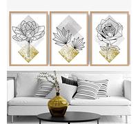 Artze Wall Art Juego de 3 impresiones artísticas geométricas amarillas florales, 50 cm de ancho x 70 cm de alto